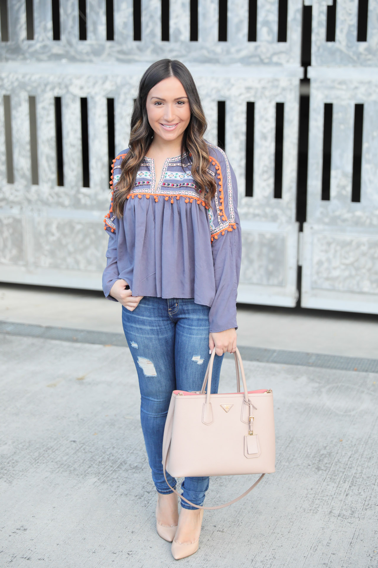 Grey babydoll blouse under $20