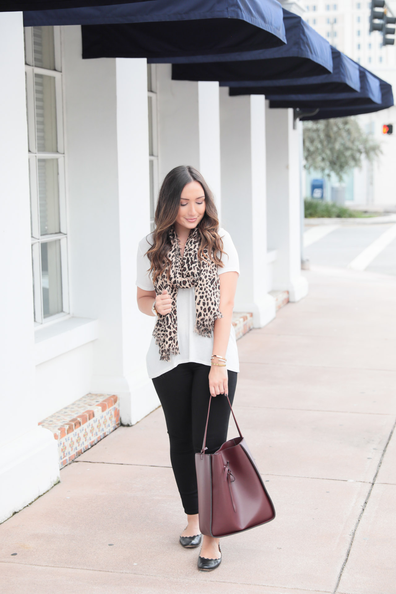 Leopard scarf for fall with oxblood accessories