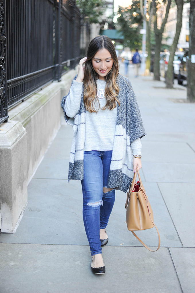 gray-and-black-poncho